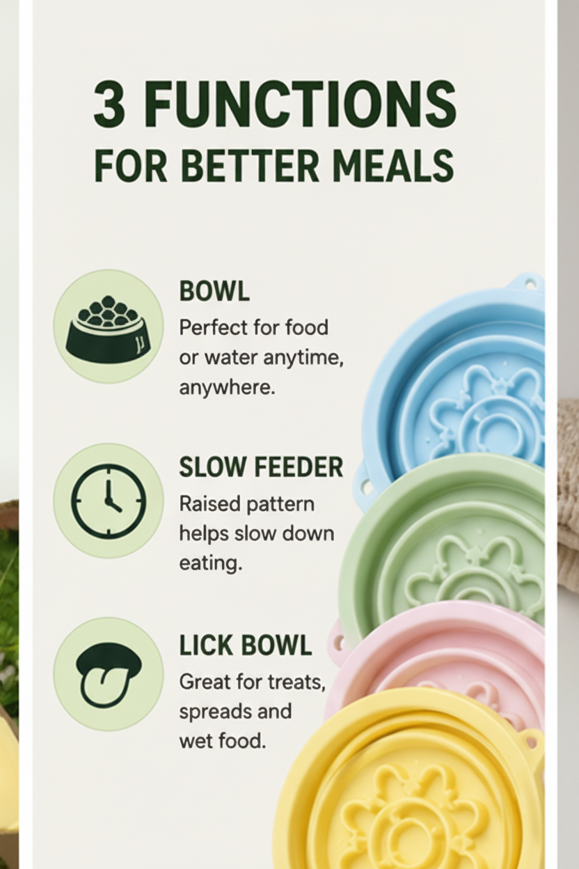 3-in-1 Travel Bowl for Dogs — Slow Feeder & Lick Bowl