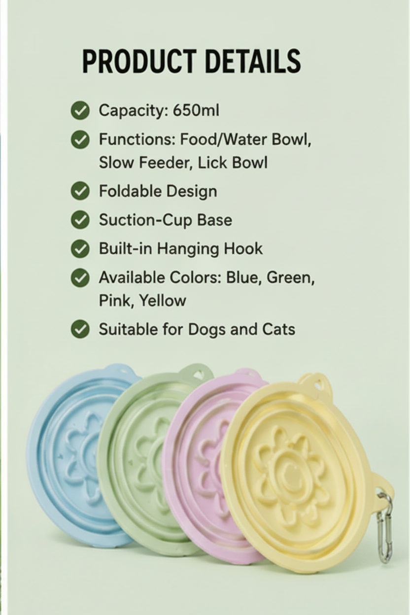 3-in-1 Travel Bowl for Dogs — Slow Feeder & Lick Bowl